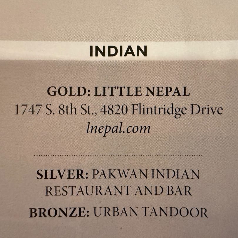 A list of Indian restaurants, with Little Nepal, Pakwan Indian Restaurant and Bar, and Urban Tandoor.